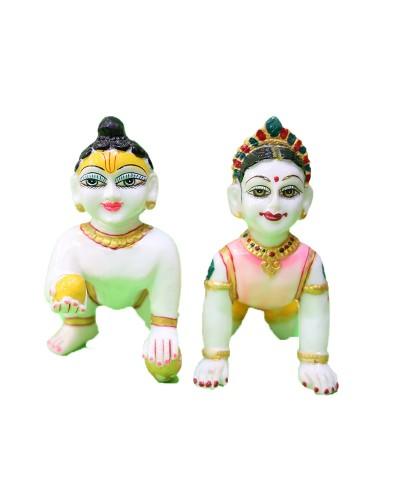 White Bal Gopal & Radha Rani Statues Hand-Painted Pink & Yellow Details