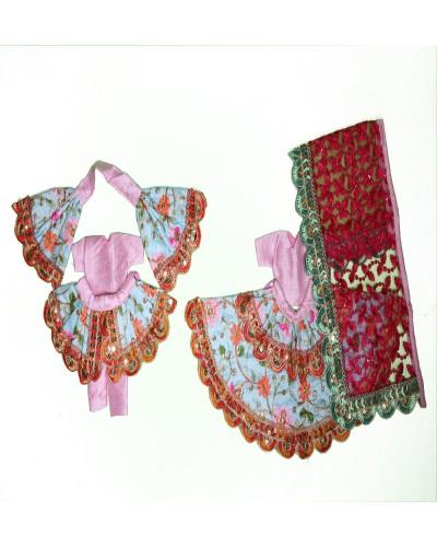 Sky Blue Pink Floral Sequin Radha Krishna Dress With Net Dupatta