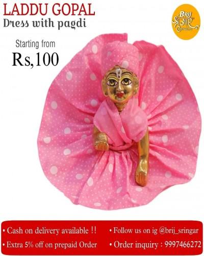 Stylish Pink Laddu Gopal Dress Set With Matching Pagdi