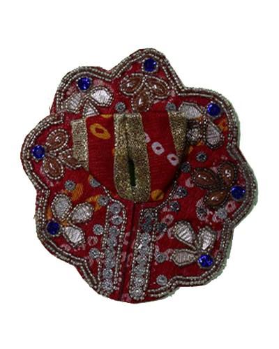 Traditional Design Red Bandhani Laddu Gopal Poshak With Silver Work & Blue Stones
