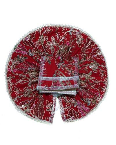 Traditional Red Laddu Gopal Poshak With Floral Embroidery & Pearl Border