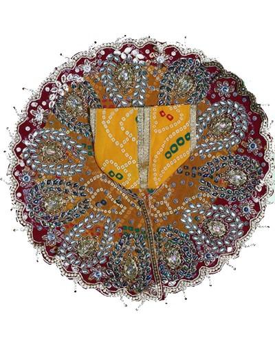 Traditional Yellow Bandhani Laddu Gopal Poshak With Red Border