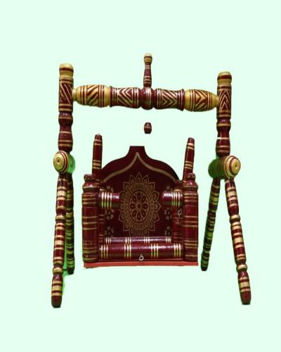 Traditional Wooden Laddu Gopal Jhula Red & Gold Hand-painted Swing