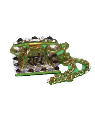 Unique Radhe Krishna Idol Telephone Ornament Sparkling Green & Gold Devotional Decor