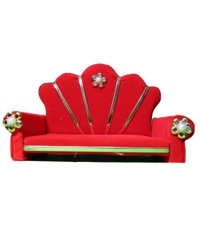 Bright Red Floral Designer Singhasan With Pearl Accents For Thakur Ji