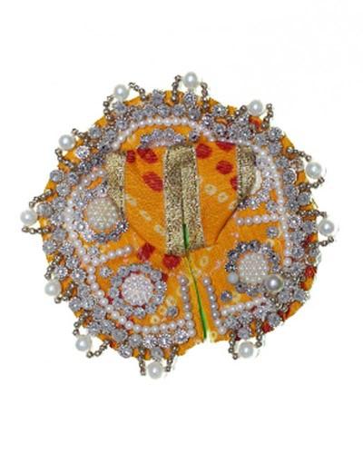 Vibrant Orange Bandhani Laddu Gopal Poshak With Pearl & Zari Work