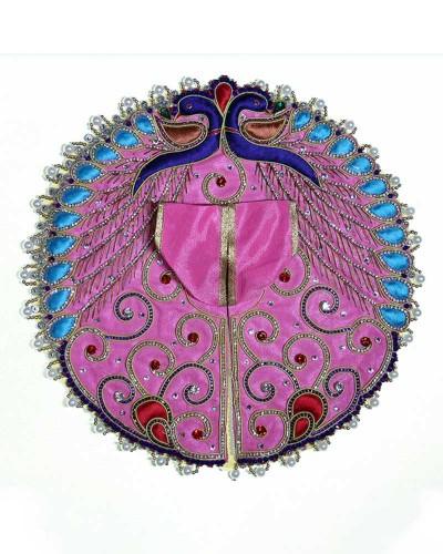 Pink Laddu Gopal Poshak With Peacock Design & Pearl Border