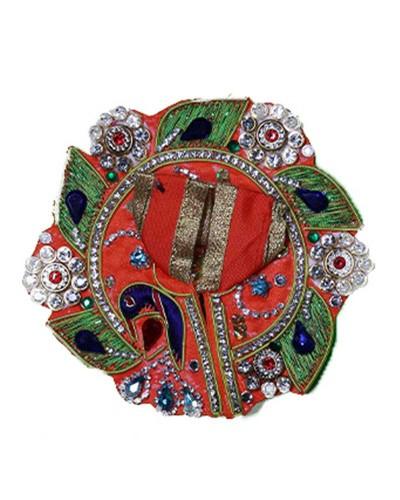 Red Laddu Gopal Poshak With Peacock Motif & Rhinestone Work