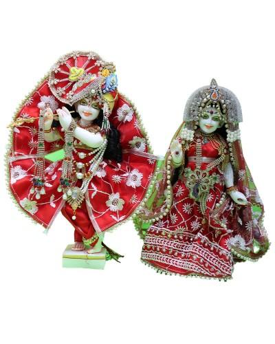 Vibrant Red Attire Radha Krishna Traditional Hindu Deities
