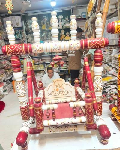 Strong Wooden Foldable Laddu Gopal Jhula, Krishna Parna,  Krishna Palana Hindola,  Wooden God Jhula Big Size, Royal & Antique Krishna Swing For Pooja Home  