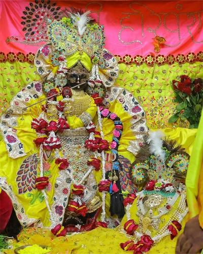 Yellow Poshak with Mor Mukut Radhaballav Ji Poshak 