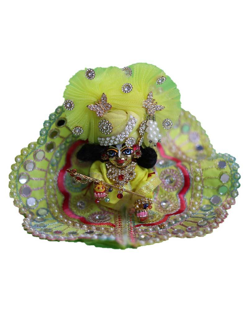 Lush Green Laddu Gopal Festival Poshak Mirror Work & Butterfly Embellished Dress For Festival Lush Green Laddu Gopal Festival Poshak Mirror Work & Butterfly Embellished Dress For Festival