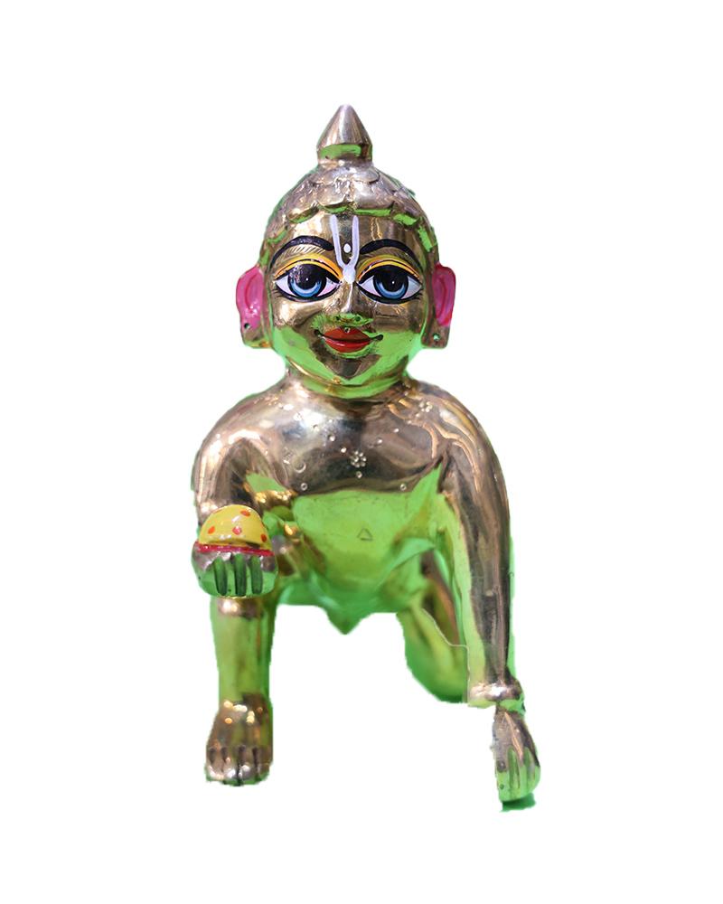 Golden Metallic Bal Gopal Idol Laddu Gopal With Butter Ball