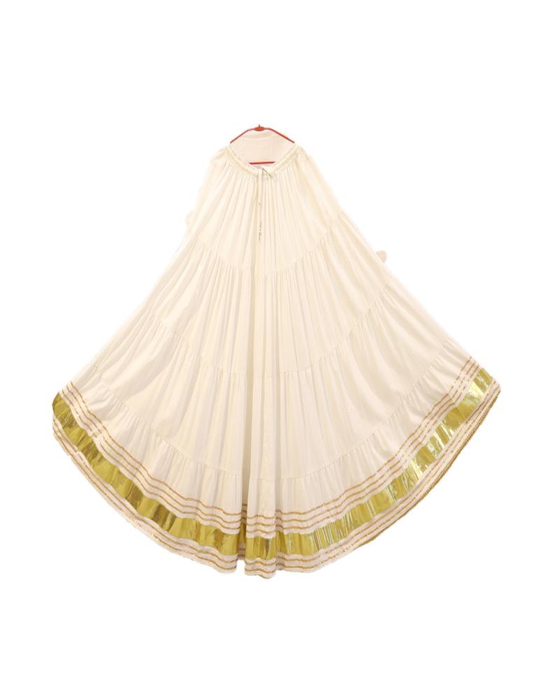 White Skirt With Gold Border & Pleats Elegant Long Skirt For Women