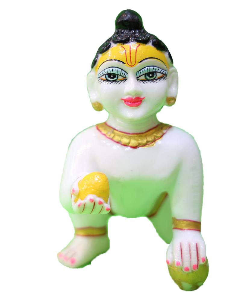 White Marble Baby Krishna With Yellow Butter Ball Laddu Gopal Idol