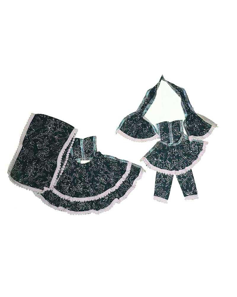 Traditional Black Radha Krishna Clothes With Soft Cotton Fabric White Floral Embroidery And Contrast White Border For Daily Puja & Festivals Traditional Black Radha Krishna Clothes With Soft Cotton Fabric White Floral Embroidery And Contrast White Border For Daily Puja & Festivals