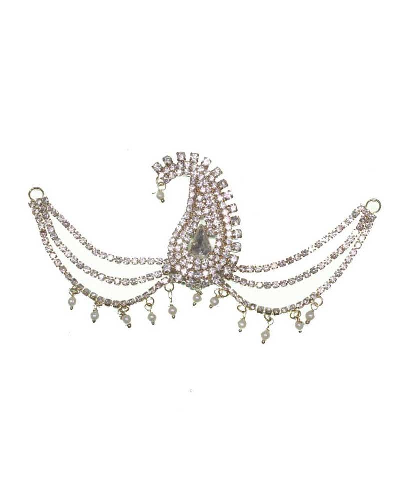 A.D. Silver Rhinestone Paisley Jewelry Piece With White Pearl Danglers Classic Tiered Design A.D. Silver Rhinestone Paisley Jewelry Piece With White Pearl Danglers Classic Tiered Design