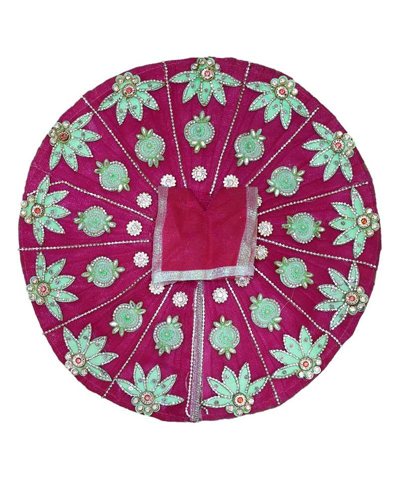 Magenta and Mint Green Satin Laddu Gopal Poshak with Stone and Pearl Design