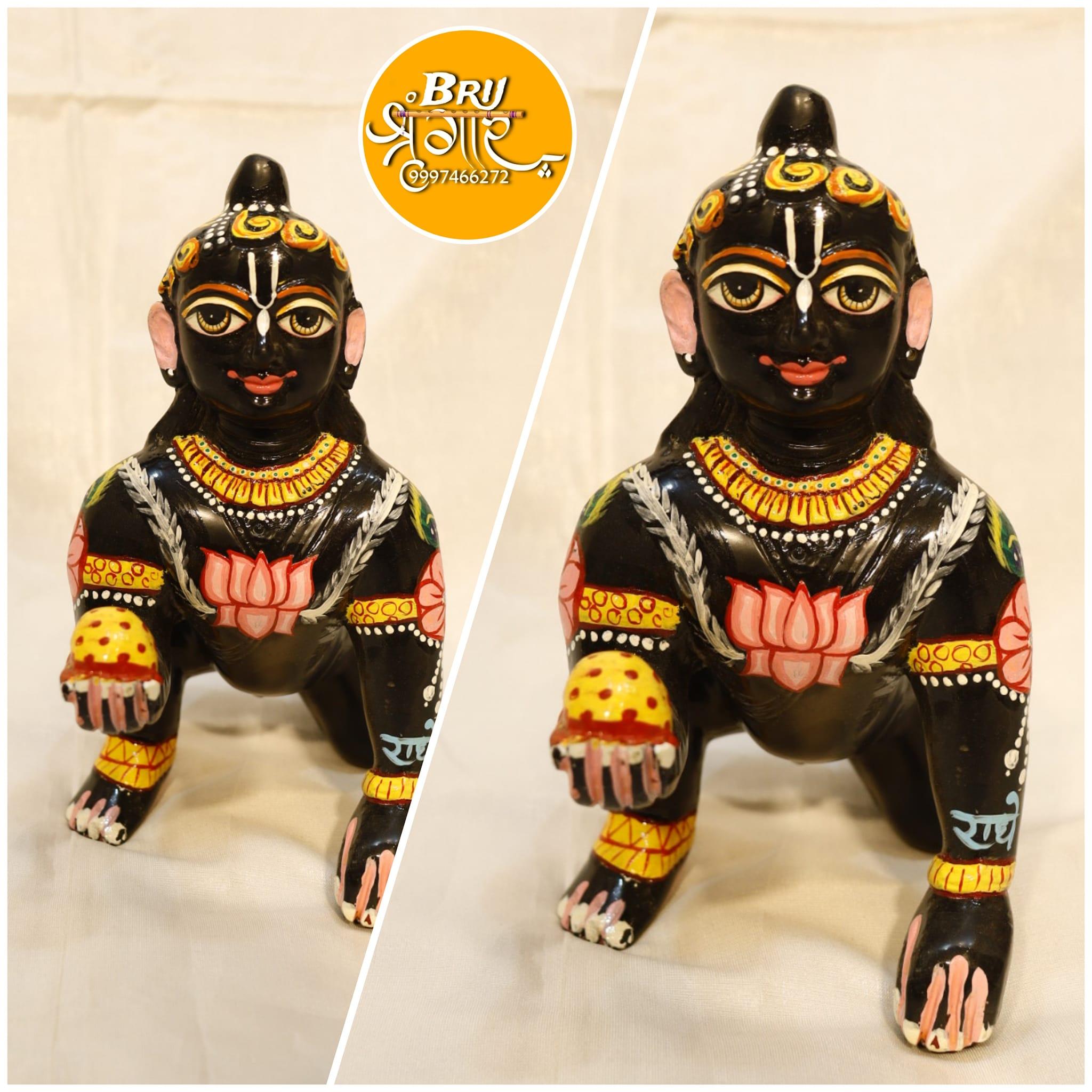 Brass Black Painted Laddu Gopal Kanha ji Murti Statue Bal Gopal Idol I Multicolor Hand Painted Modern LADDU Gopal JI | Full SHRINGAR KANHA JI Idol for Pooja