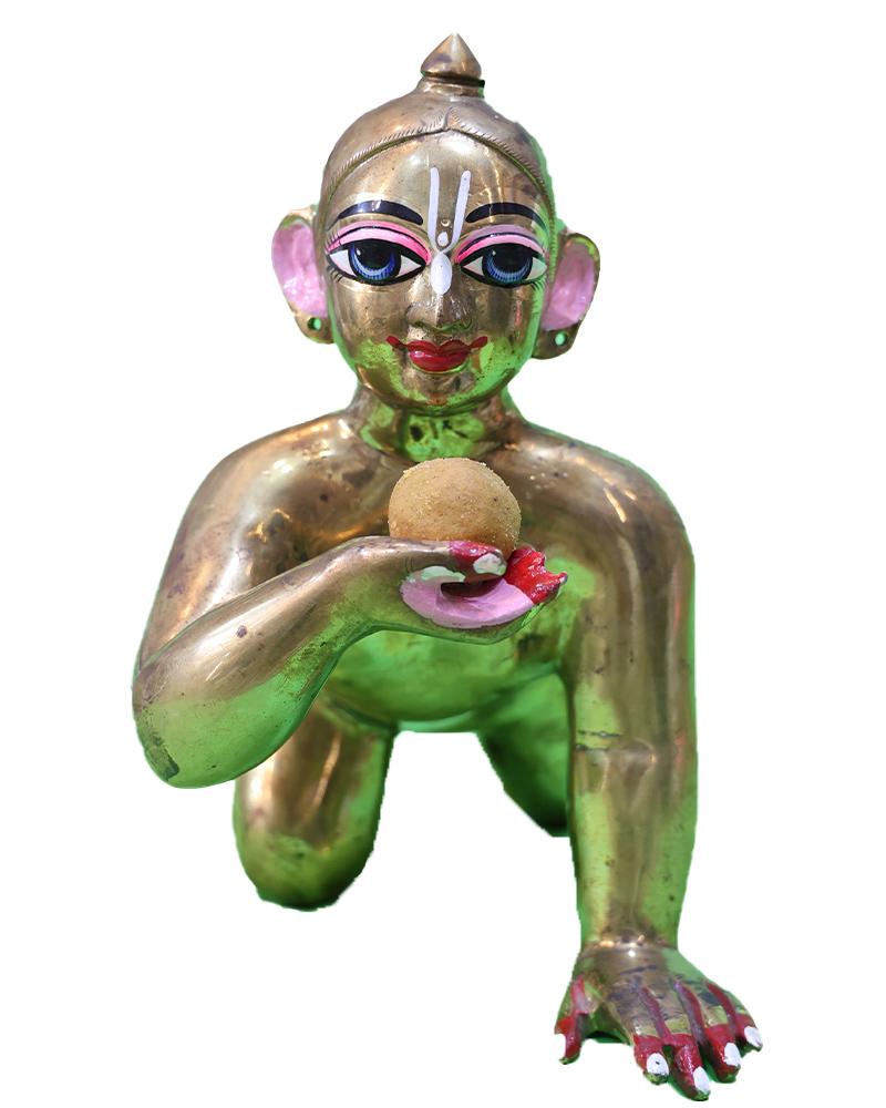 Charming Bal Gopal Statue Brass Laddu Gopal Idol Feasting On His Favorite Sweet Charming Bal Gopal Statue Brass Laddu Gopal Idol Feasting On His Favorite Sweet