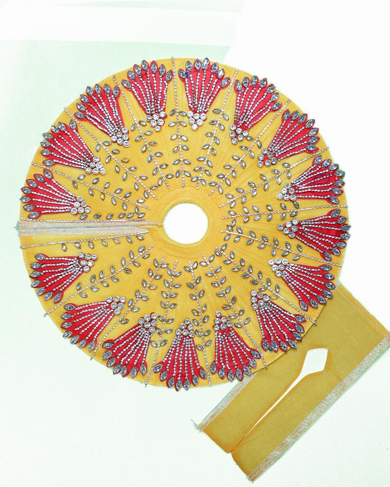 Bright Yellow Laddu Gopal Dress with Red Floral Embroidery and Diamond Stones Bright Yellow Laddu Gopal Dress with Red Floral Embroidery and Diamond Stones