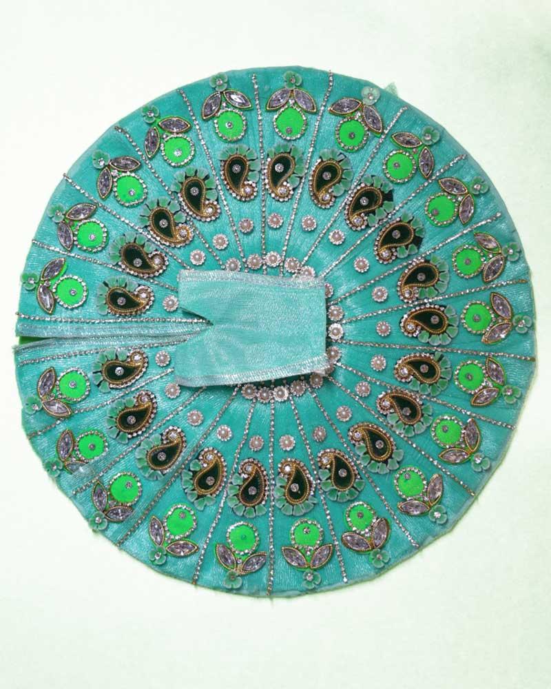 Peacock Green Laddu Gopal Dress with Designer Stone and Leaf Motif Work Peacock Green Laddu Gopal Dress with Designer Stone and Leaf Motif Work