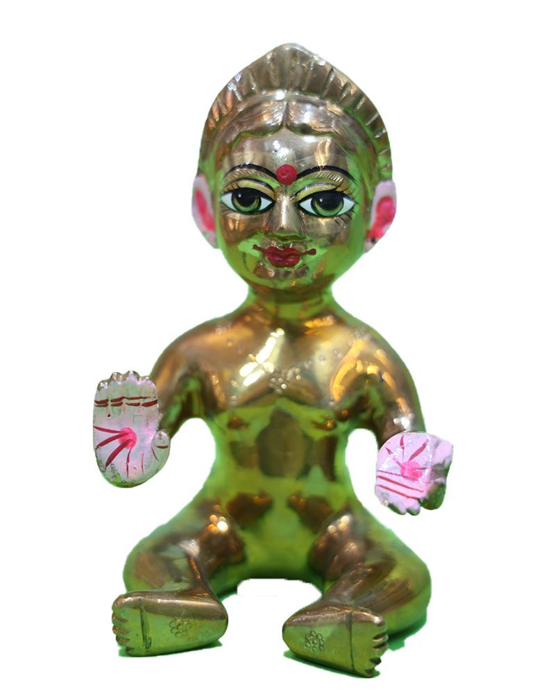 Auspicious Brass Bal Gopal Sitting Idol With Upraised Hands Symbolizing Divine Blessings Auspicious Brass Bal Gopal Sitting Idol With Upraised Hands Symbolizing Divine Blessings