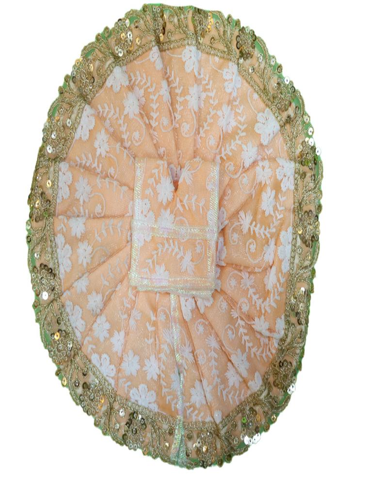 Beautiful Peach And White Floral Laddu Gopal Poshak Sequin Border