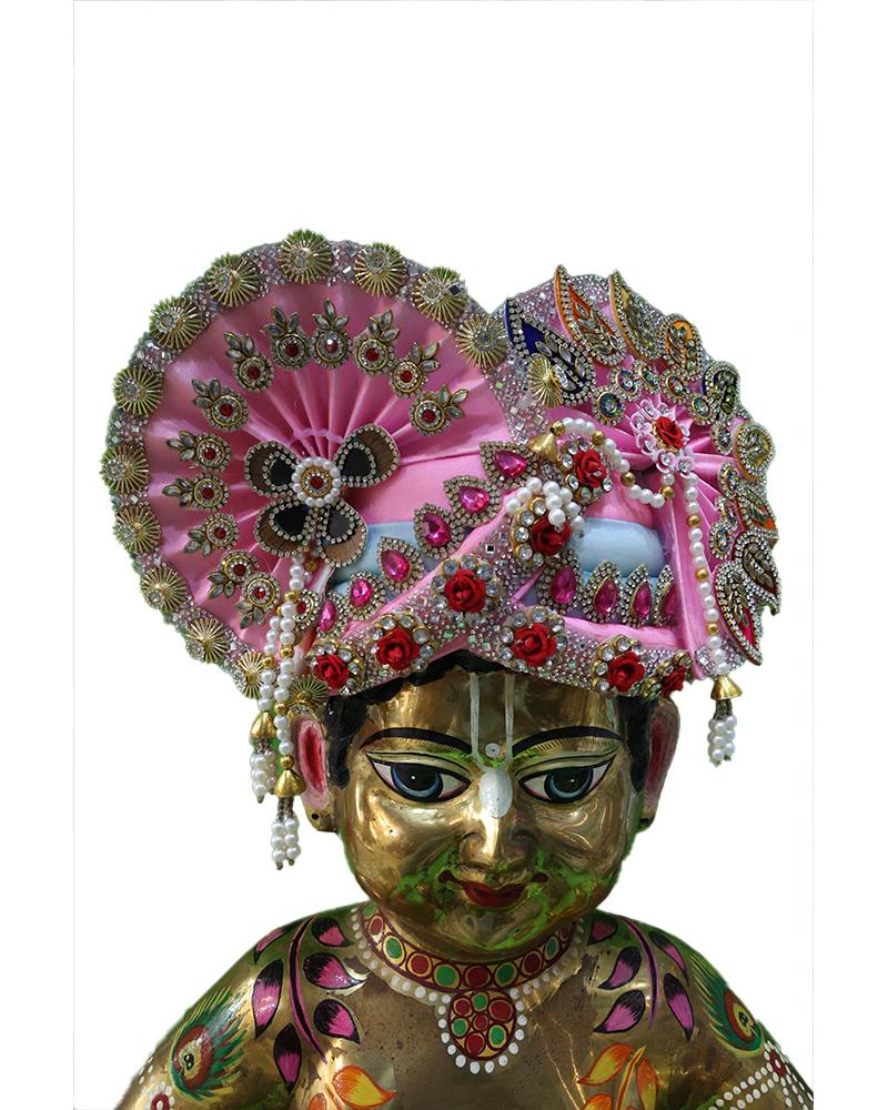 Beautiful Pink Laddu Gopal Pugree Adorned With Pearls & Stones
