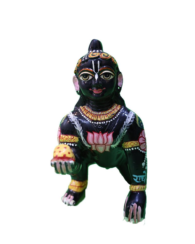 Black Bal Gopal Idol With Makhan Hand-Painted Baby Krishna Statue