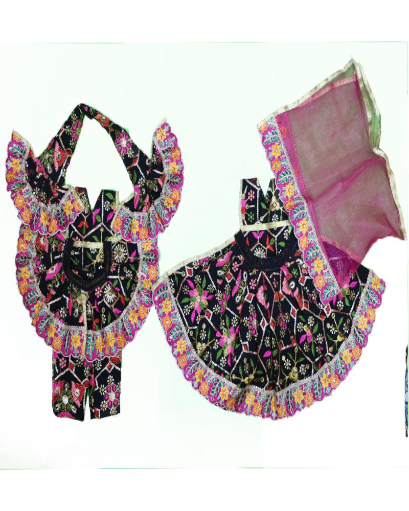 Black Multicolor Embroidered Radha Krishna Dress With Frills