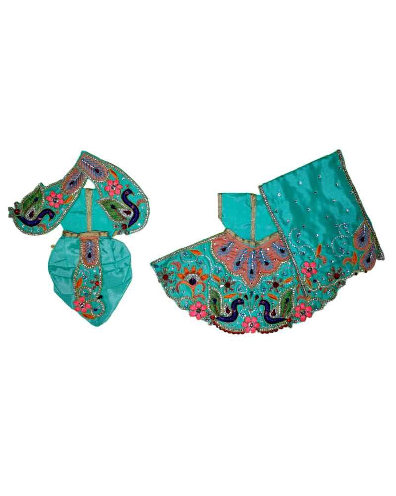 Traditional Blue Dress for Radha Krishna with Peacock Design