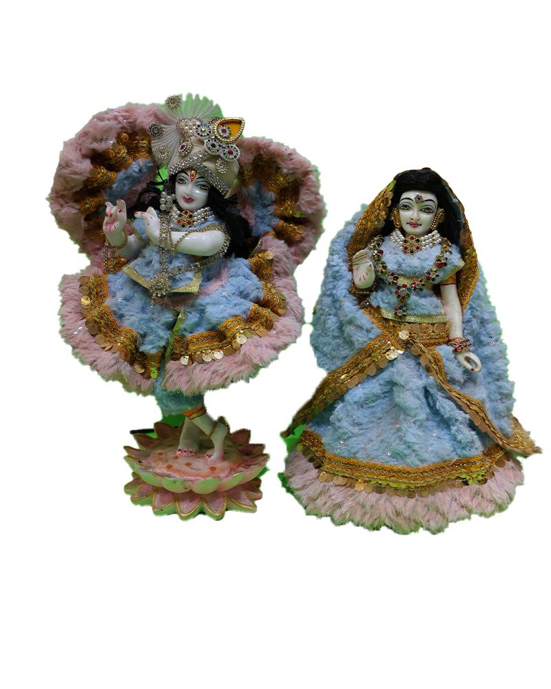 Blue & Pink Dressed Radha Krishna Idols Elegant Couple Statues