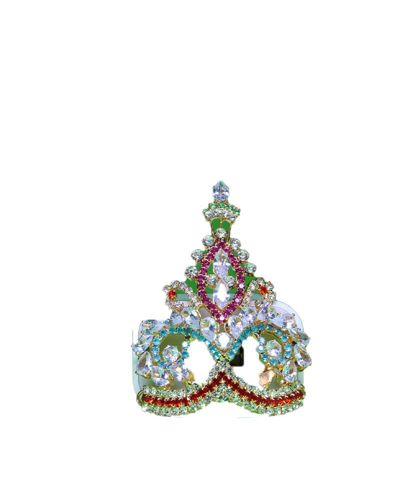 Bright Gemstone Embellished Radha Krishna Mukut With Red & Green Accents
