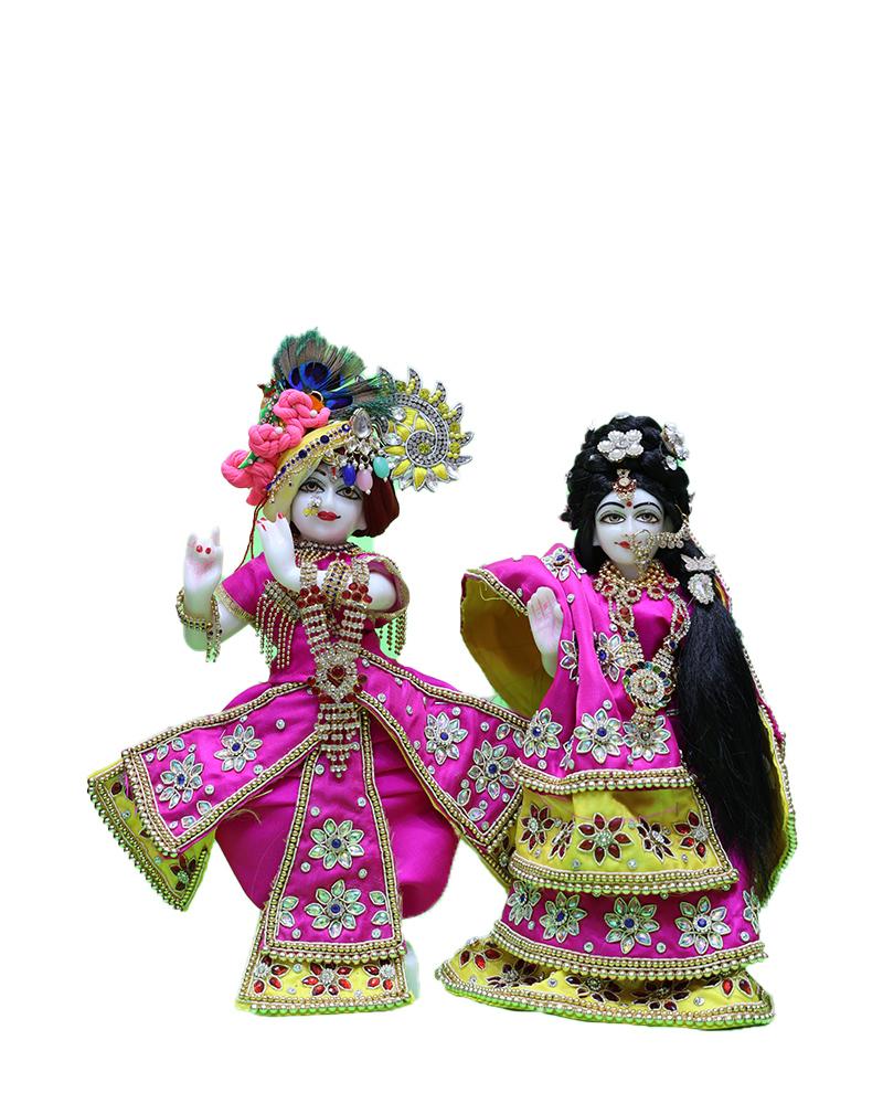 Bright Pink & Lime Green Attire Radha Krishna Idols Vibrant Couple Statues