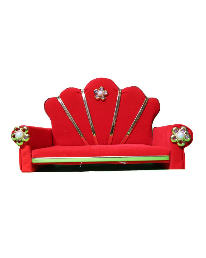 Bright Red Floral Designer Singhasan With Pearl Accents For Thakur Ji