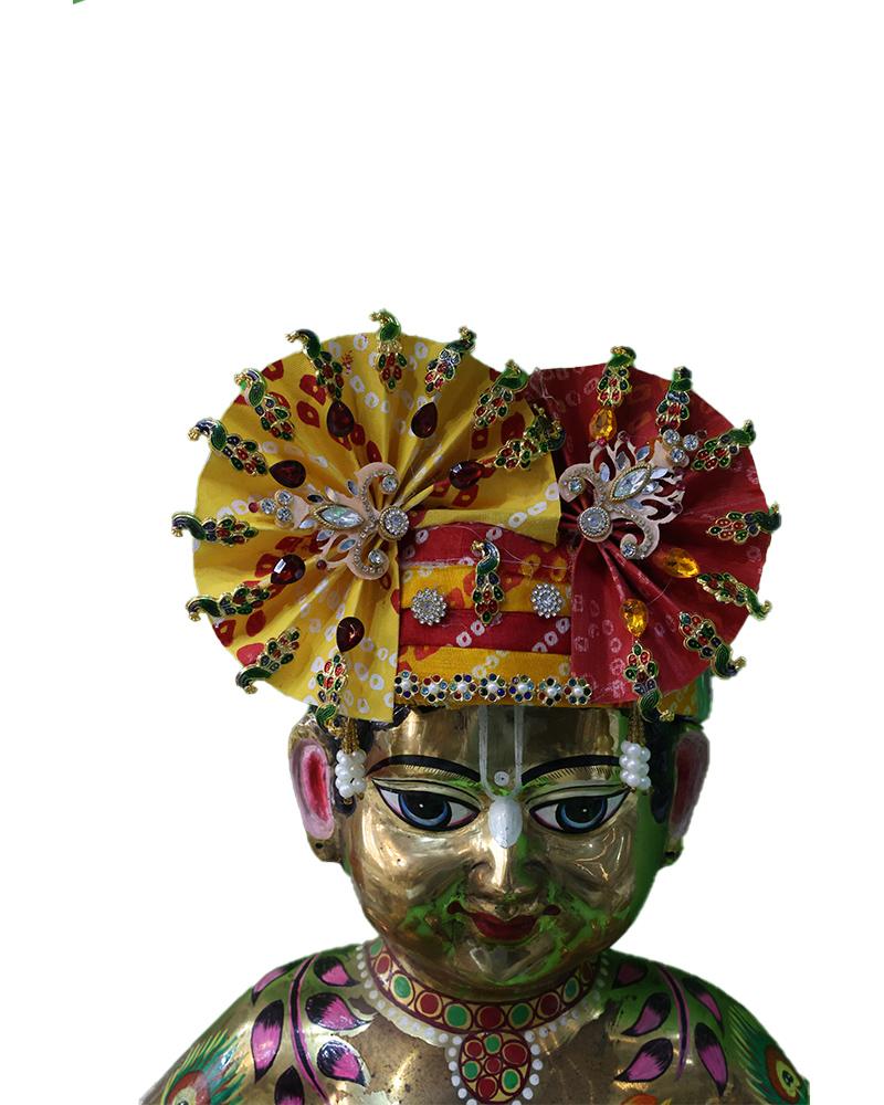 Colorful Yellow & Red Traditional Laddu Gopal Pugree For Krishna Ji
