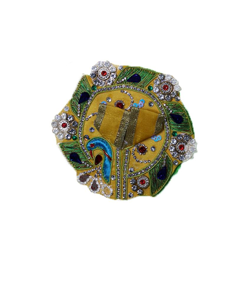 Designer Bal Gopal Dress In Yellow With Green & Blue Stone Embellishments