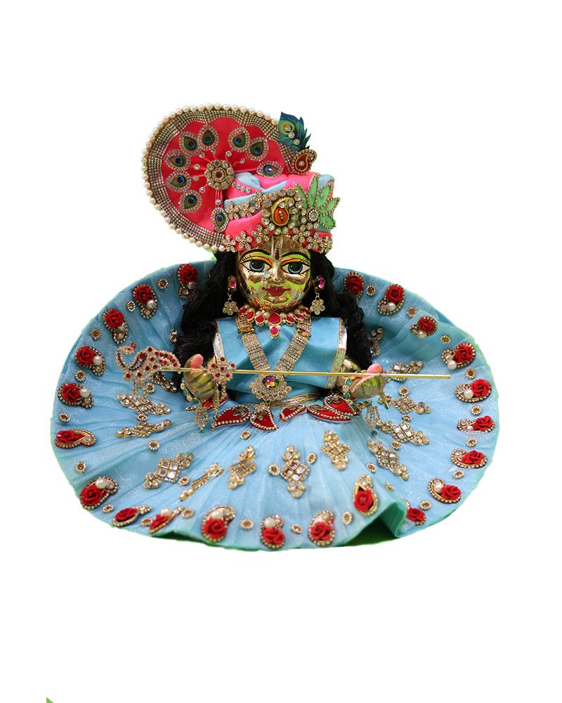 Dressed Laddu Gopal Idol In Blue Elaborate Baby Krishna Deity Dressed Laddu Gopal Idol In Blue Elaborate Baby Krishna Deity
