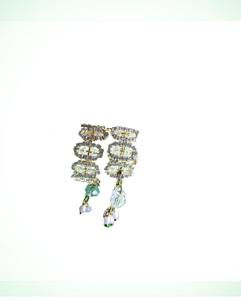 Elegant Clear Crystal & Green Bead Deity Bracelets With Delicate Pearl Drops