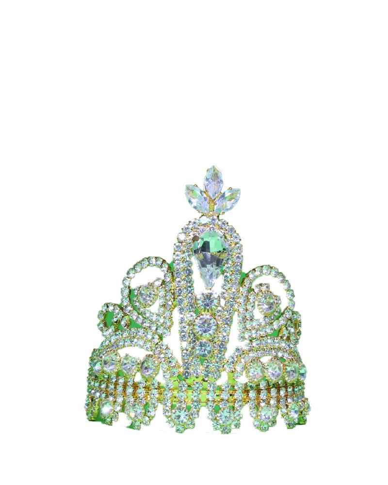 Elegant Green & Clear Crystal Crown For Radha Krishna Idol Shringar