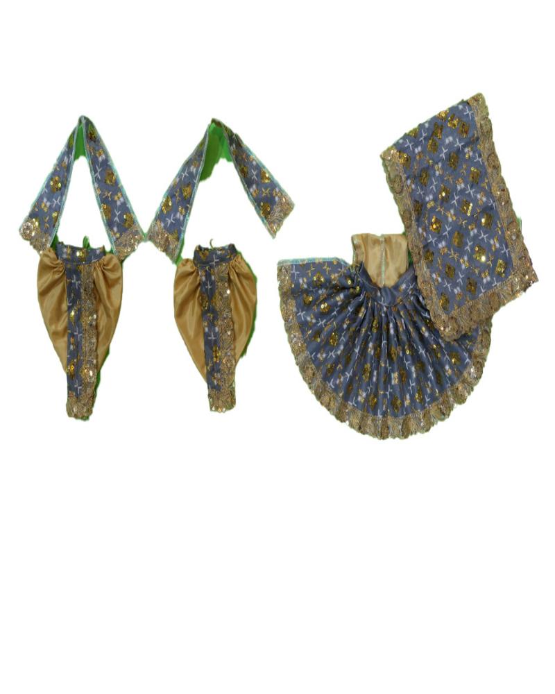 Elegant Grey And Gold Sequin Radha Krishna Dress With Traditional Dhoti Style