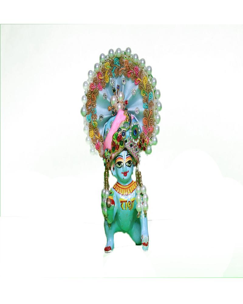 Elegant Laddu Gopal Sky Blue Pugree With Pearl & Stone Work