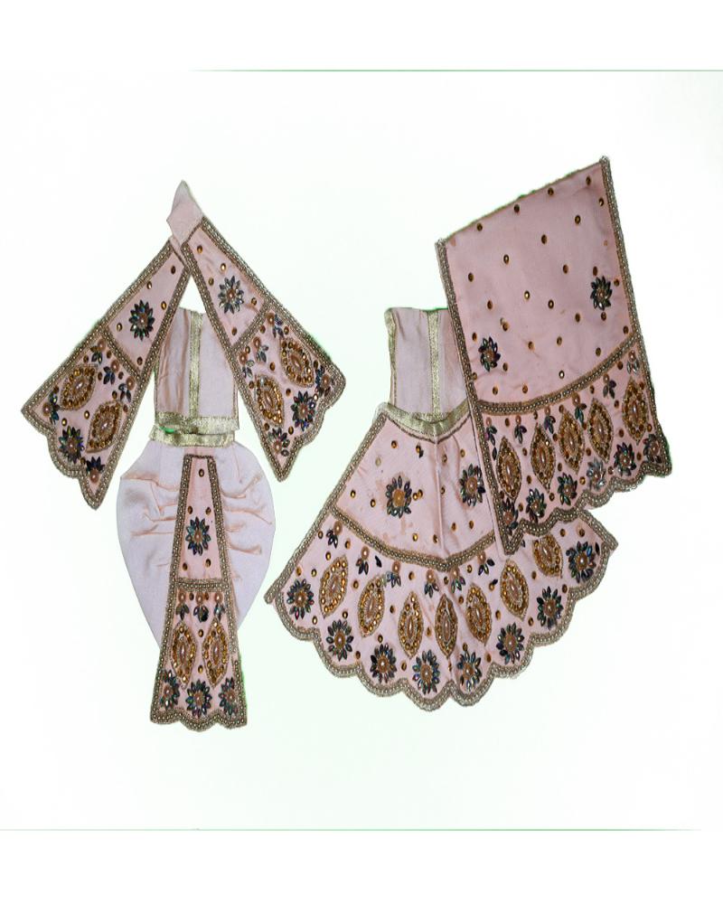 Elegant Pink & Gold Embroidered Radha Krishna Dress Set