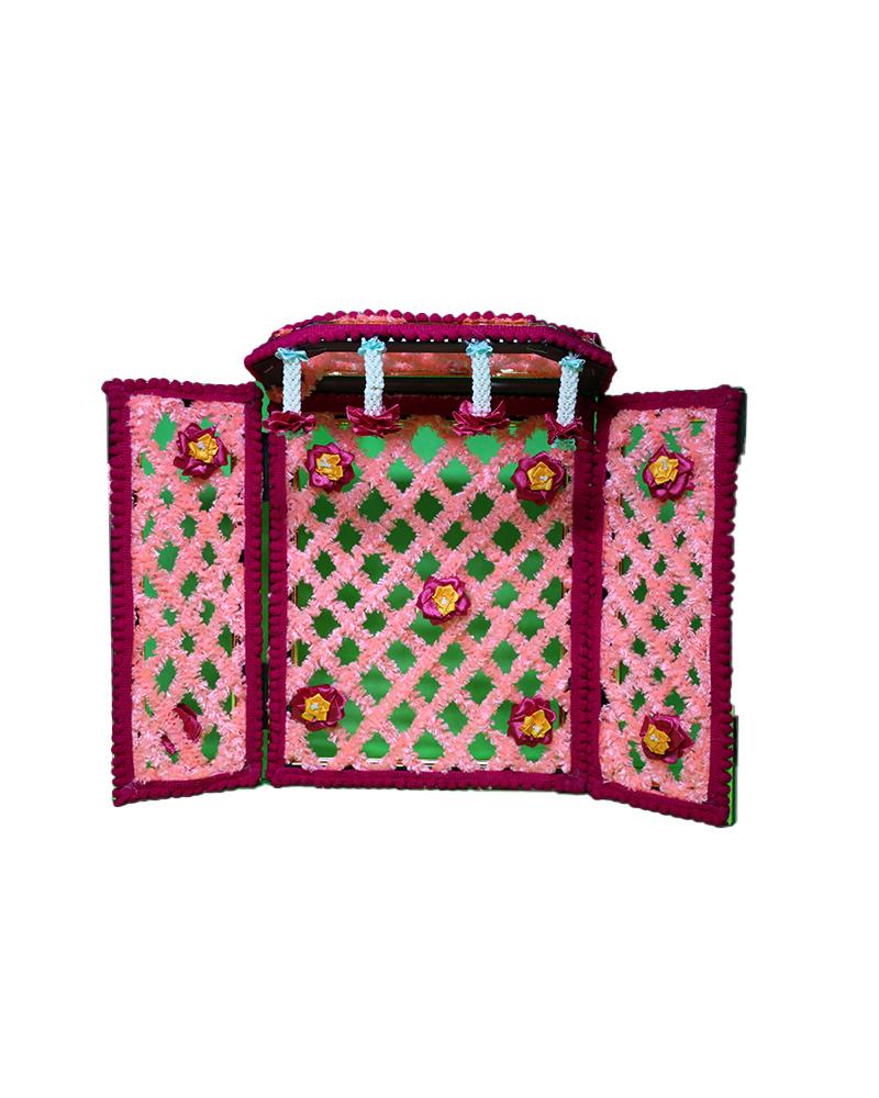 Elegant Pink & Maroon Phool Bangla Traditional Puja Flower Decoration