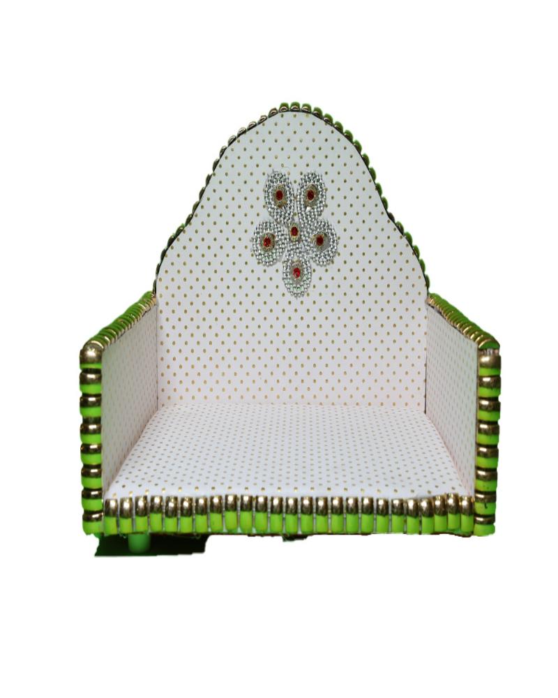 Elegant White And Green Polka Dot Designer Singhasan For Laddu Gopal