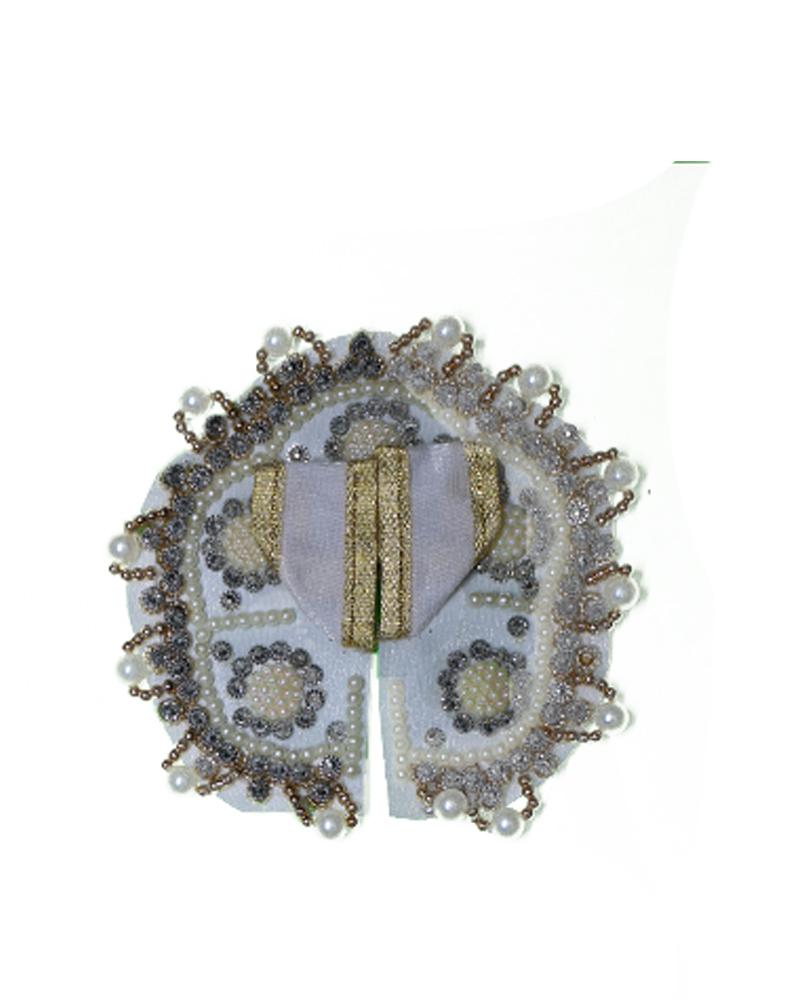 White Laddu Gopal Poshak With Pearl & Gold/Silver Work