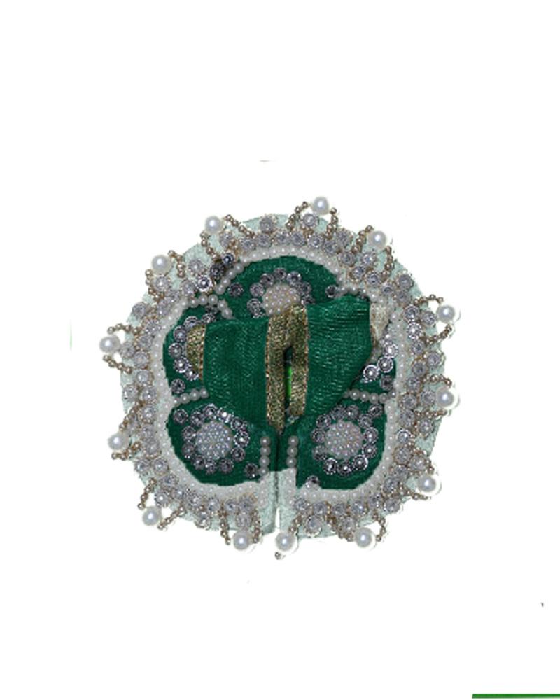 Green Laddu Gopal Poshak With Pearl & Silver Floral Design