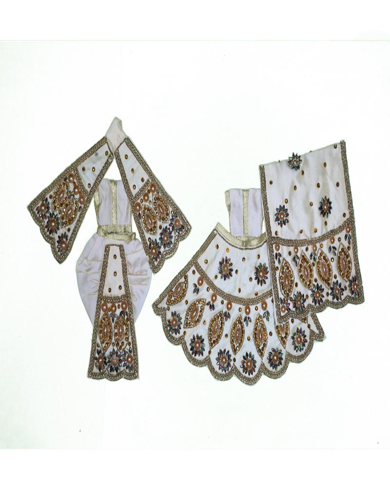Exquisite White Gold Handcrafted Zari Work Radha Krishna Attire