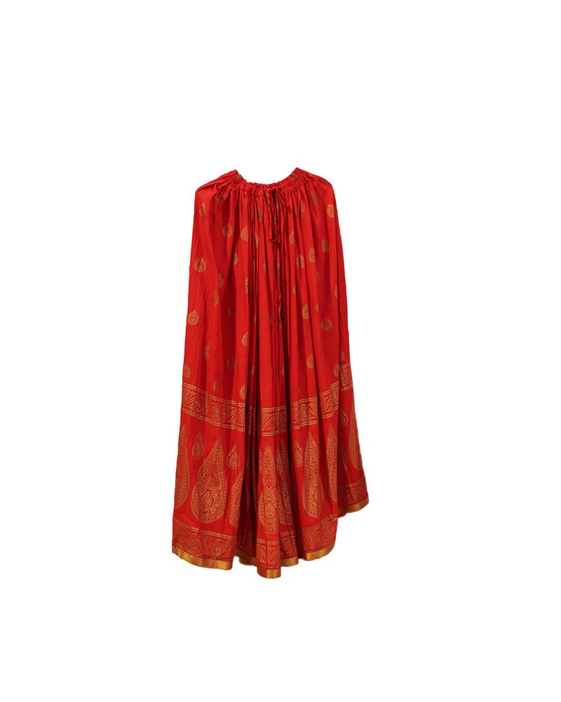 Festive Red Skirt With Golden Paisley Design Occasion Wear Bottom